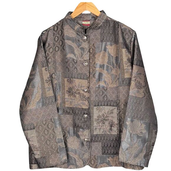 Tudor Court Haband Jacket Women Floral Abstract Tapestry Brown/Beige Boho Tribal - Picture 1 of 8